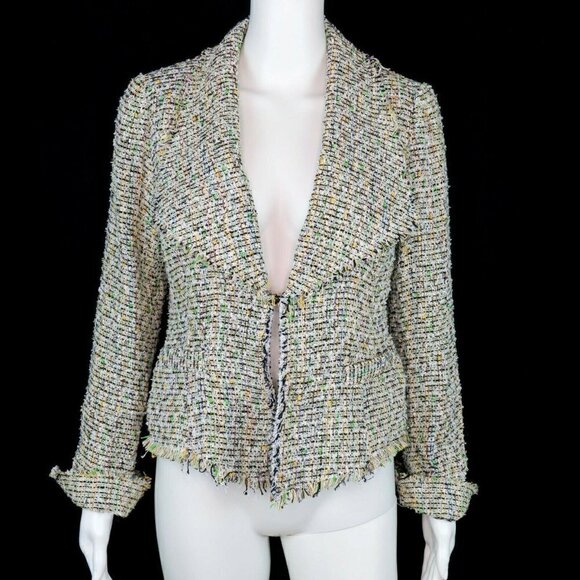 MILLY Fringe Tweed Frayed Blazer Career Jacket - Picture 1 of 7